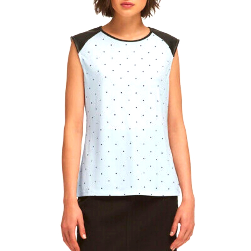 DKNY Black Faux-Leather-Trim Crew-Neck Sleeveless Top